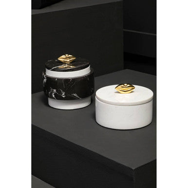 Orsina Flos Black Marble Storage Jar with Gold Finial | Luxury Canister