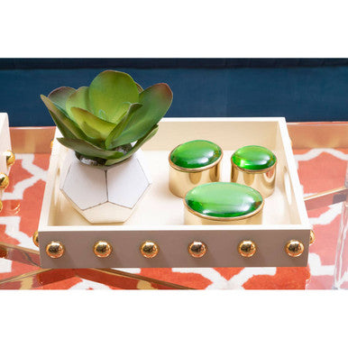 Orsina Frida Decorative Tray – Cream and Gold Studded Home Organizer