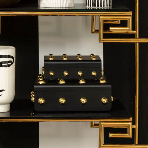 Orsina Frida Large Black and Gold Trinket Box | Wood Jewelry Storage