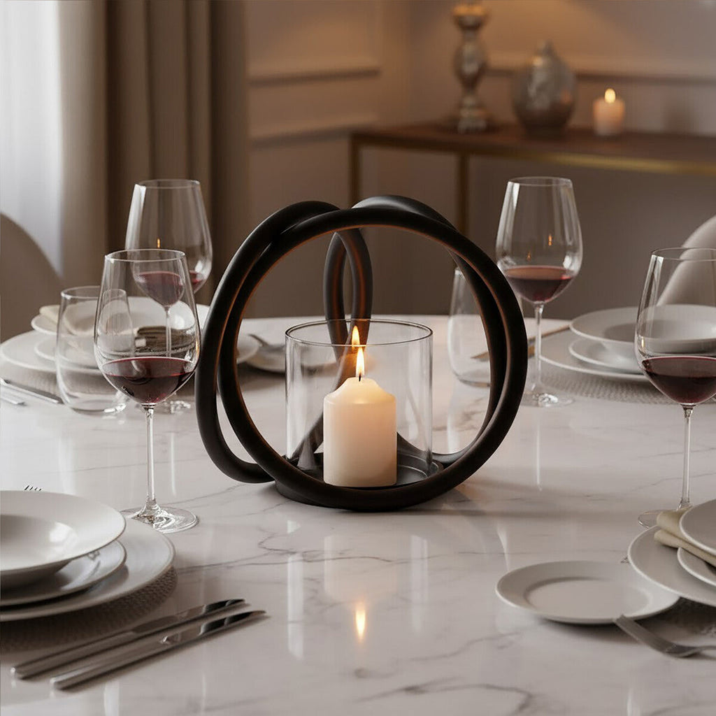 Orsina Aura Small Matte Black Aluminum Candle Holder – Modern Decor