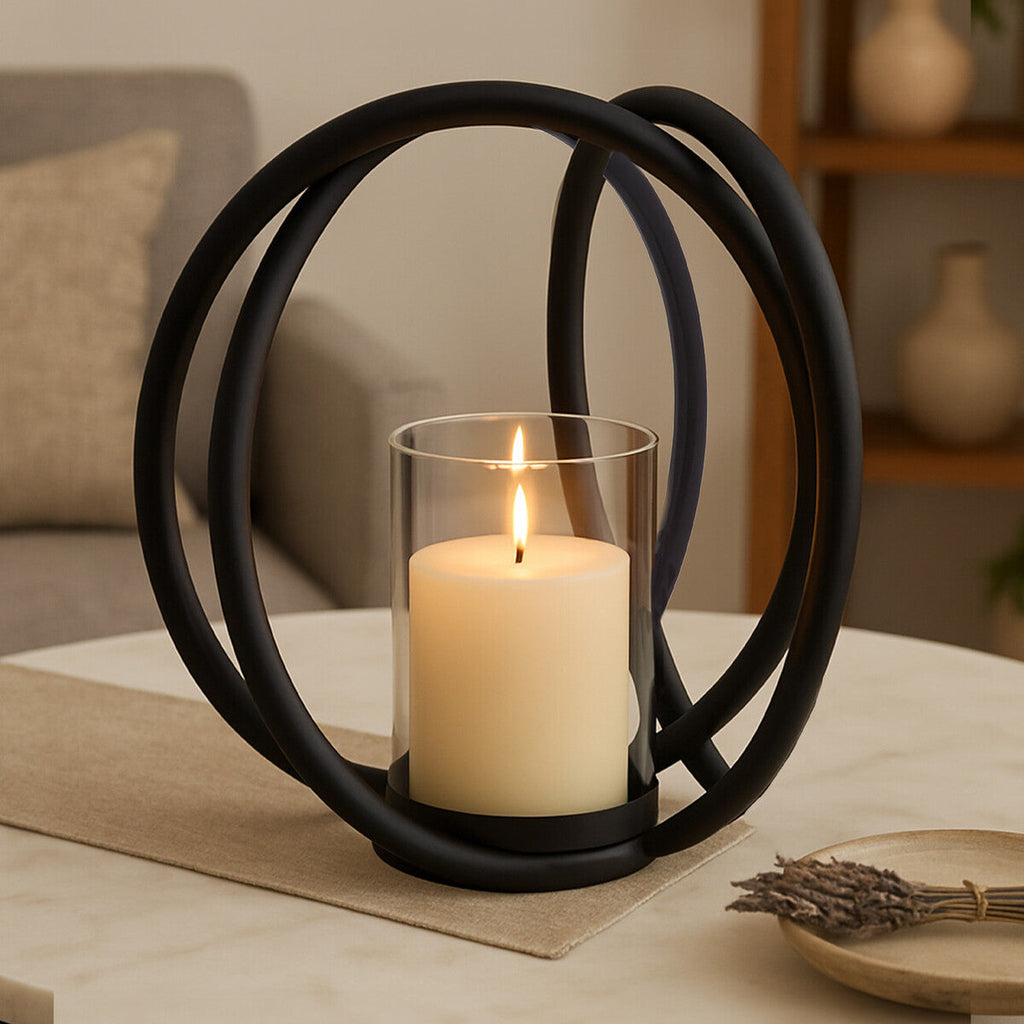 Orsina Aura Medium Matte Black Candle Holder | Modern Minimalist Decor