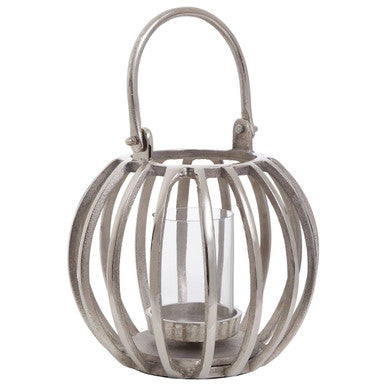 Orsina Aura Small Silver Finish Lantern | Modern Decorative Candle Holder