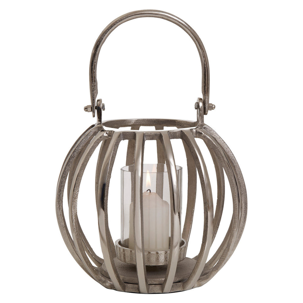 Orsina Aura Small Silver Finish Lantern | Modern Decorative Candle Holder