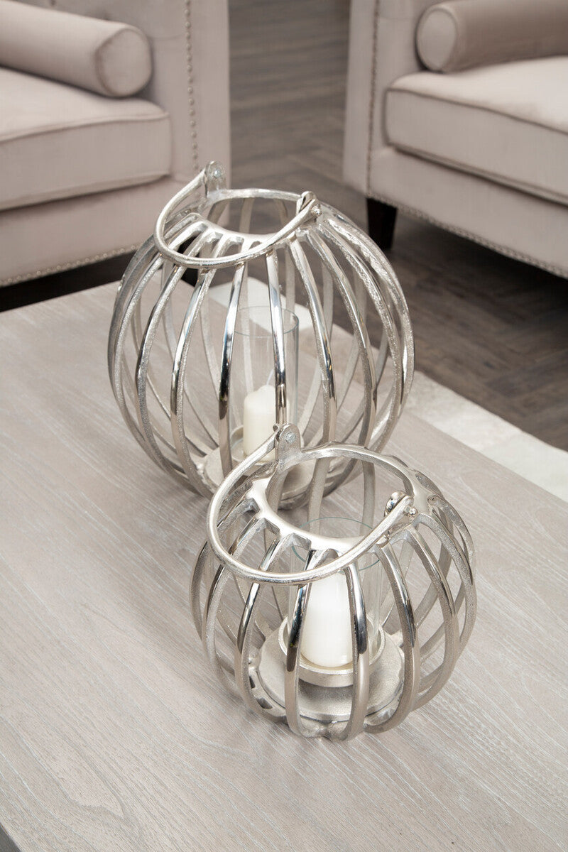 Orsina Aura Small Silver Finish Lantern | Modern Decorative Candle Holder