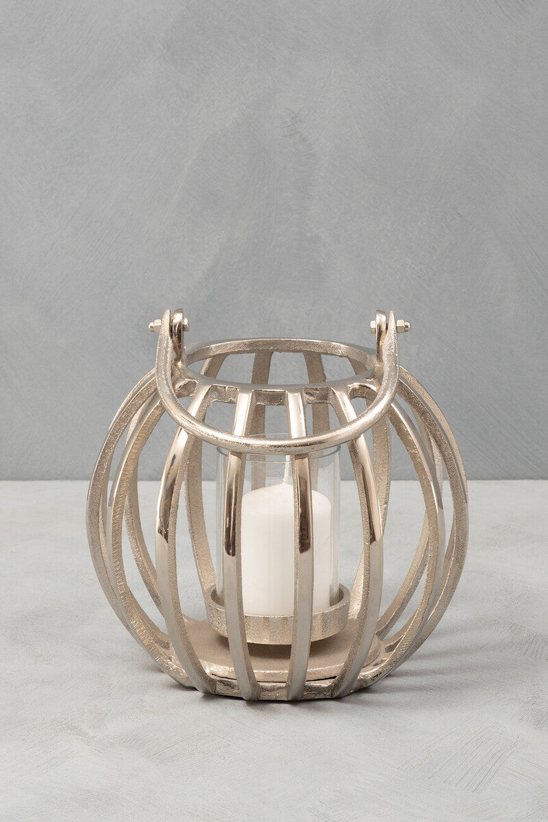 Orsina Aura Small Silver Finish Lantern | Modern Decorative Candle Holder