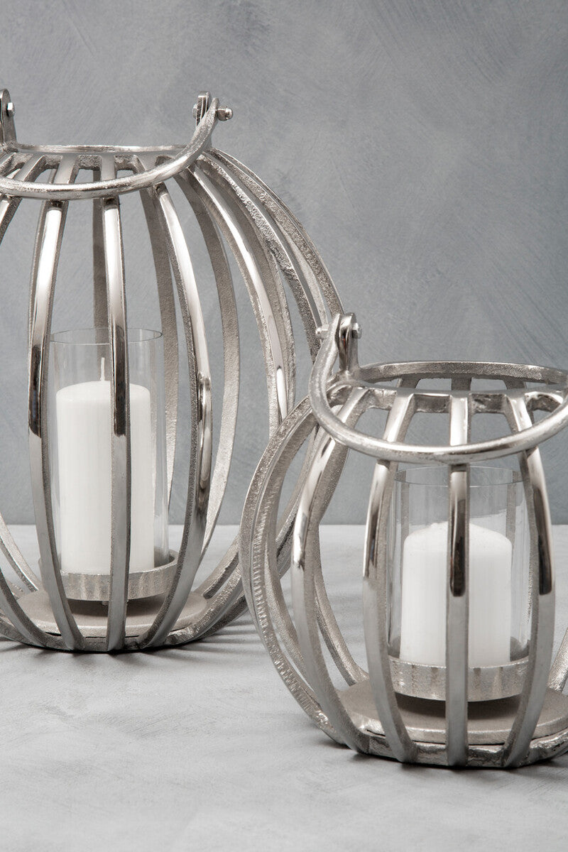 Orsina Aura Small Silver Finish Lantern | Modern Decorative Candle Holder