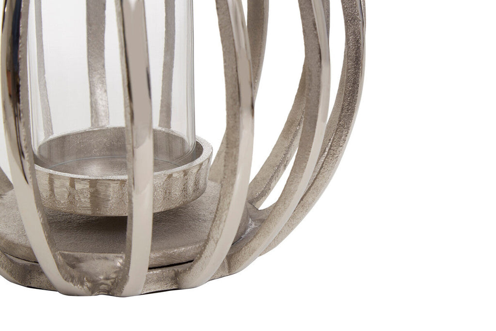 Orsina Aura Small Silver Finish Lantern | Modern Decorative Candle Holder