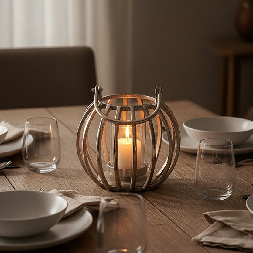 Orsina Aura Small Silver Finish Lantern | Modern Decorative Candle Holder