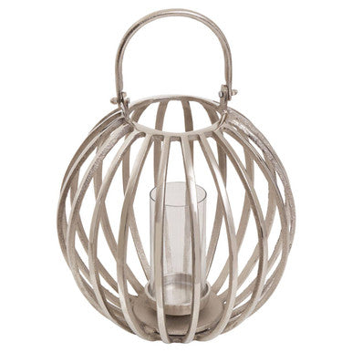 Orsina Aura Large Silver Lantern – Modern Textured Metal Candle Holder