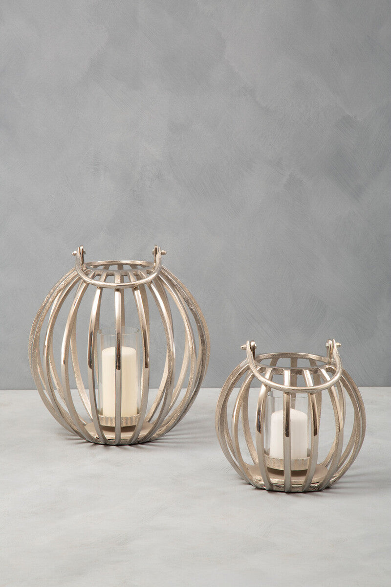 Orsina Aura Large Silver Lantern – Modern Textured Metal Candle Holder