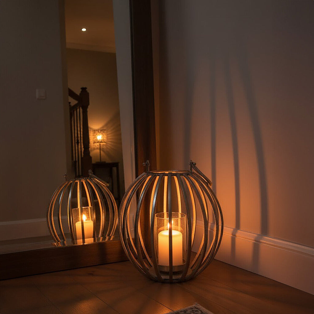 Orsina Aura Large Silver Lantern – Modern Textured Metal Candle Holder