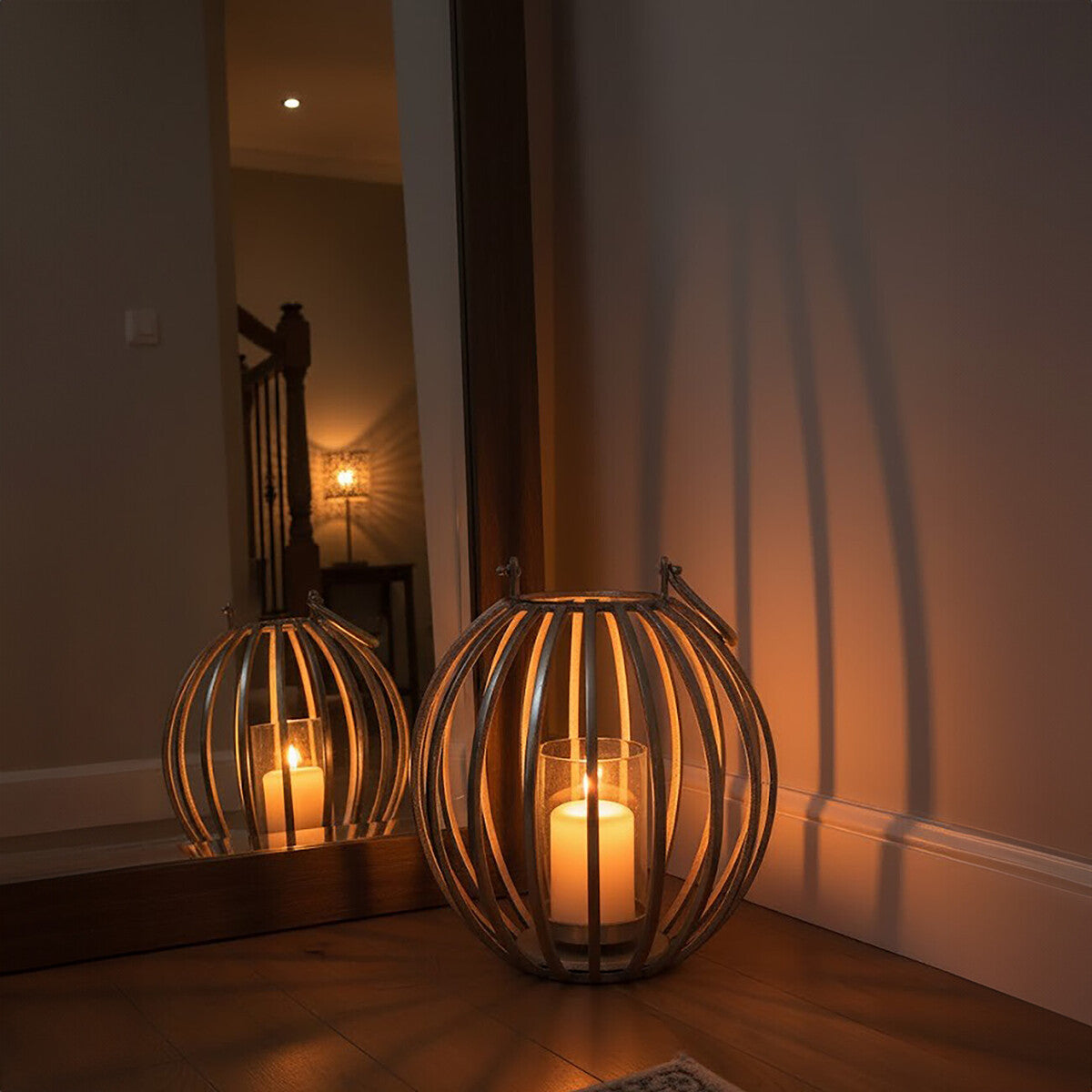 Orsina Aura Large Silver Lantern – Modern Textured Metal Candle Holder