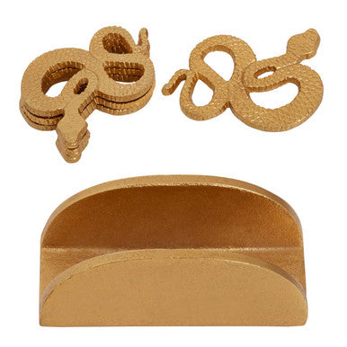Orsina Serpent Gold Coasters with Holder | Set of 4 Textured Metal