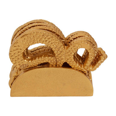 Orsina Serpent Gold Coasters with Holder | Set of 4 Textured Metal