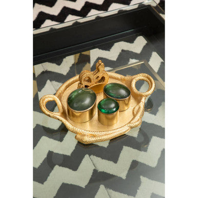 Orsina Serpent Gold Coasters with Holder | Set of 4 Textured Metal