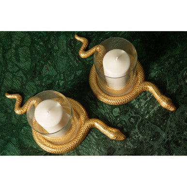 Orsina Serpent Snake Candle Holder – Gold Sculptural Glass Centerpiece