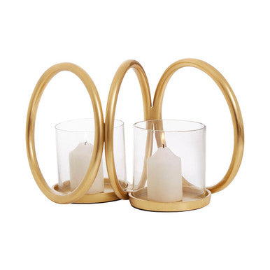Orsina Aura Gold Double Candle Holder – Textured Metallic Table Decor