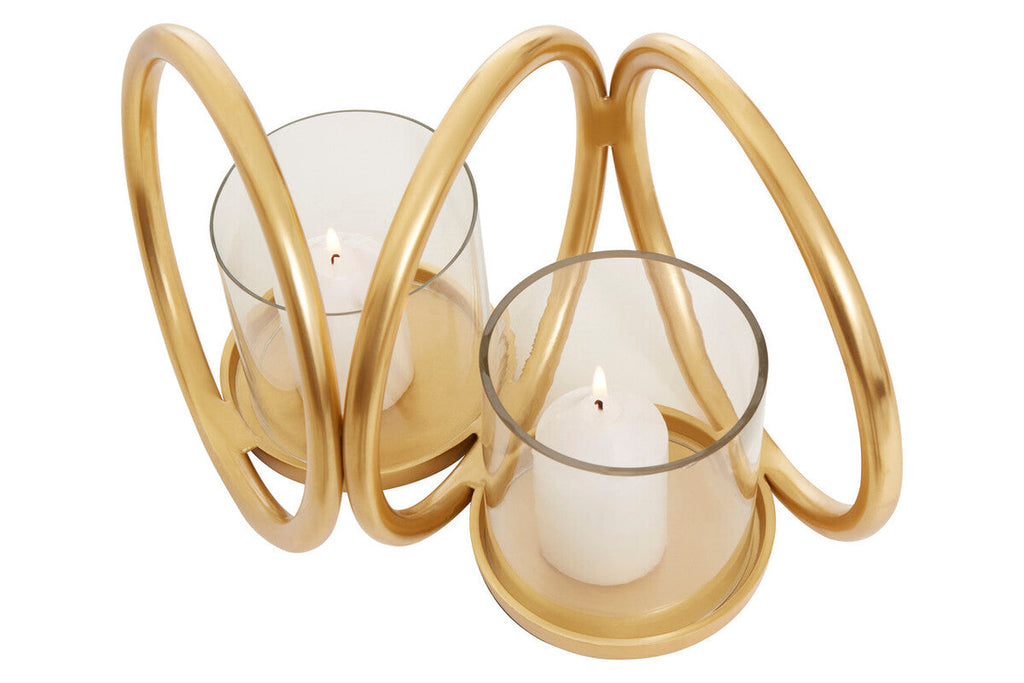 Orsina Aura Gold Double Candle Holder – Textured Metallic Table Decor