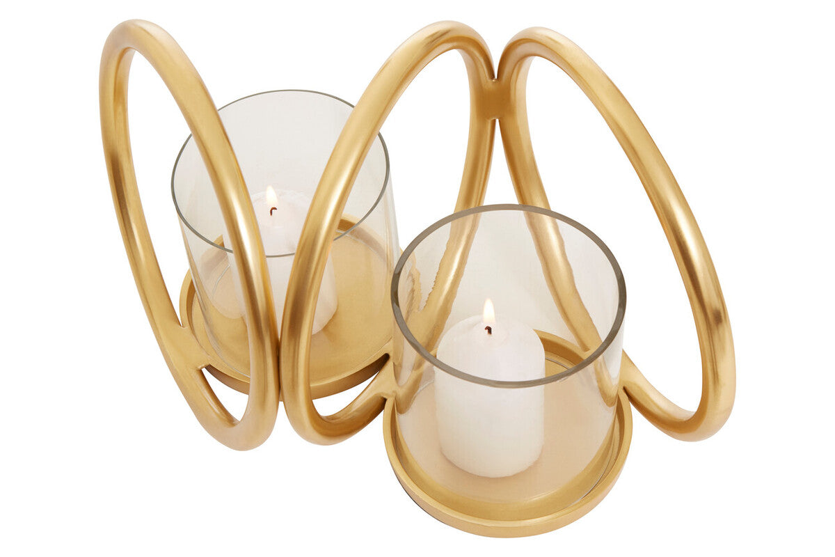 Orsina Aura Gold Double Candle Holder – Textured Metallic Table Decor