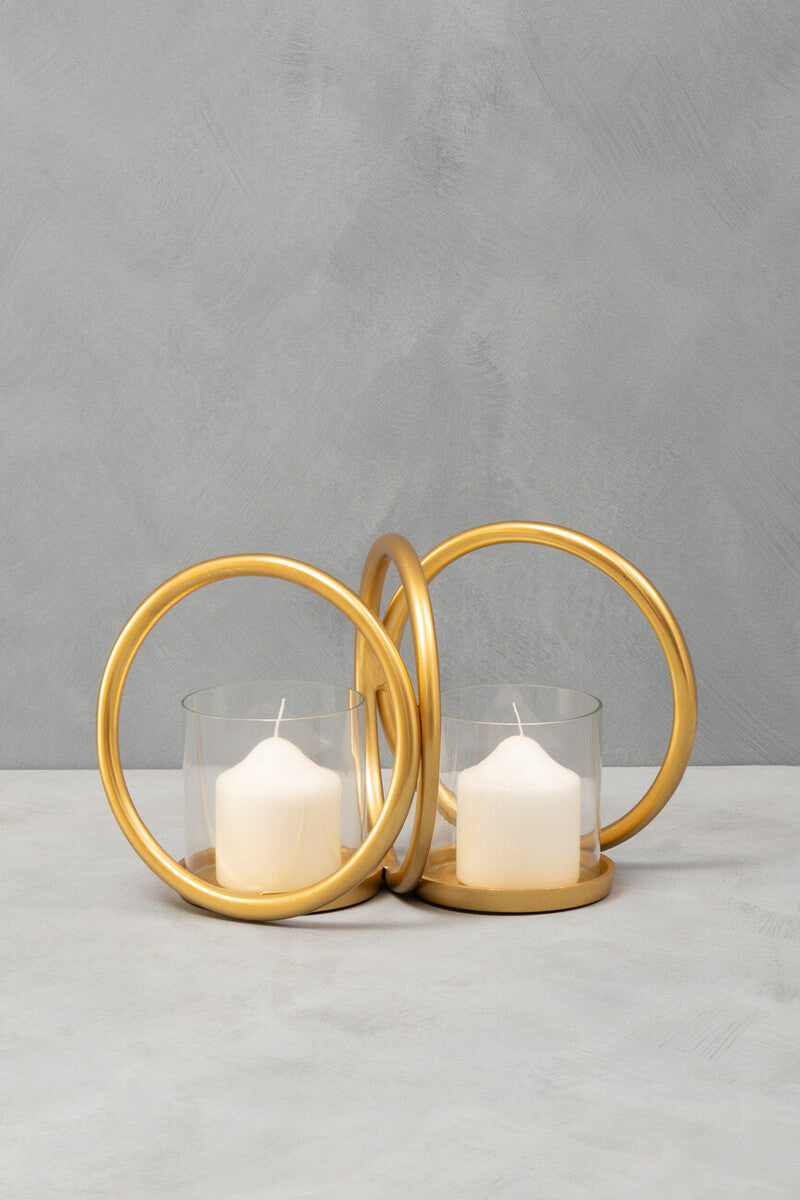 Orsina Aura Gold Double Candle Holder – Textured Metallic Table Decor