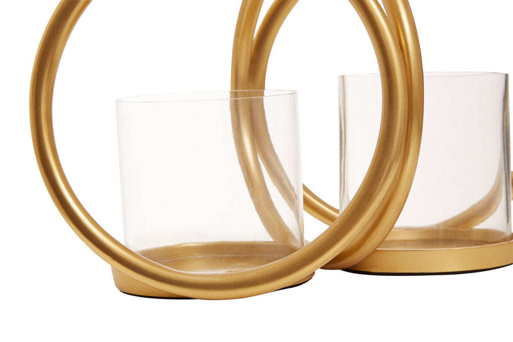 Orsina Aura Gold Double Candle Holder – Textured Metallic Table Decor