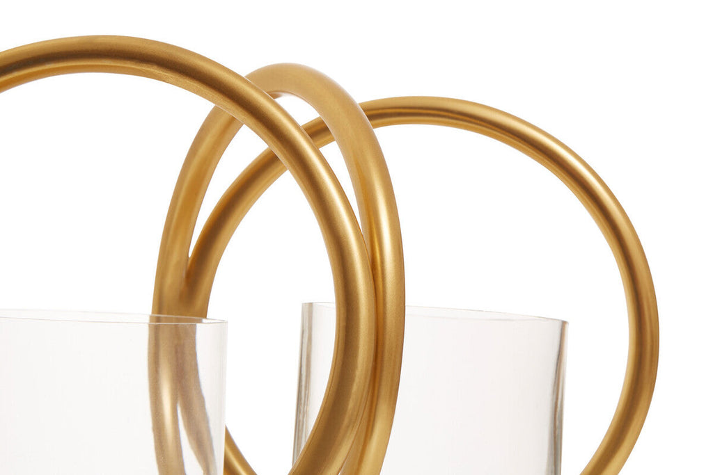 Orsina Aura Gold Double Candle Holder – Textured Metallic Table Decor