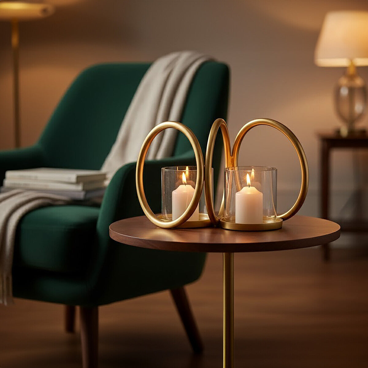 Orsina Aura Gold Double Candle Holder – Textured Metallic Table Decor