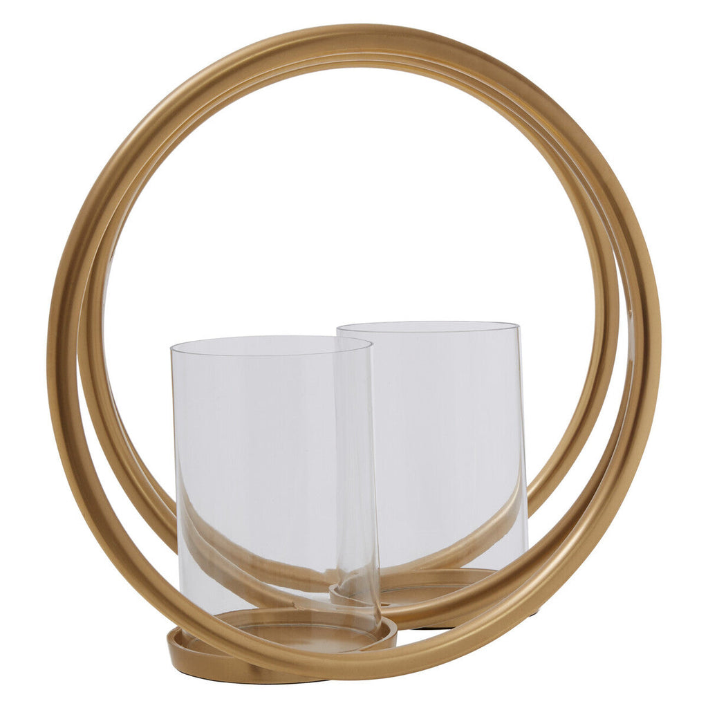 Orsina Aura Medium Gold Double Candle Holder – Textured Glass & Metal