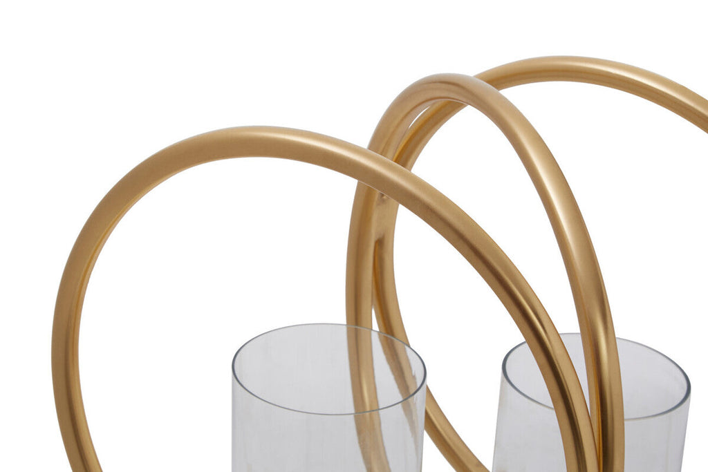 Orsina Aura Medium Gold Double Candle Holder – Textured Glass & Metal