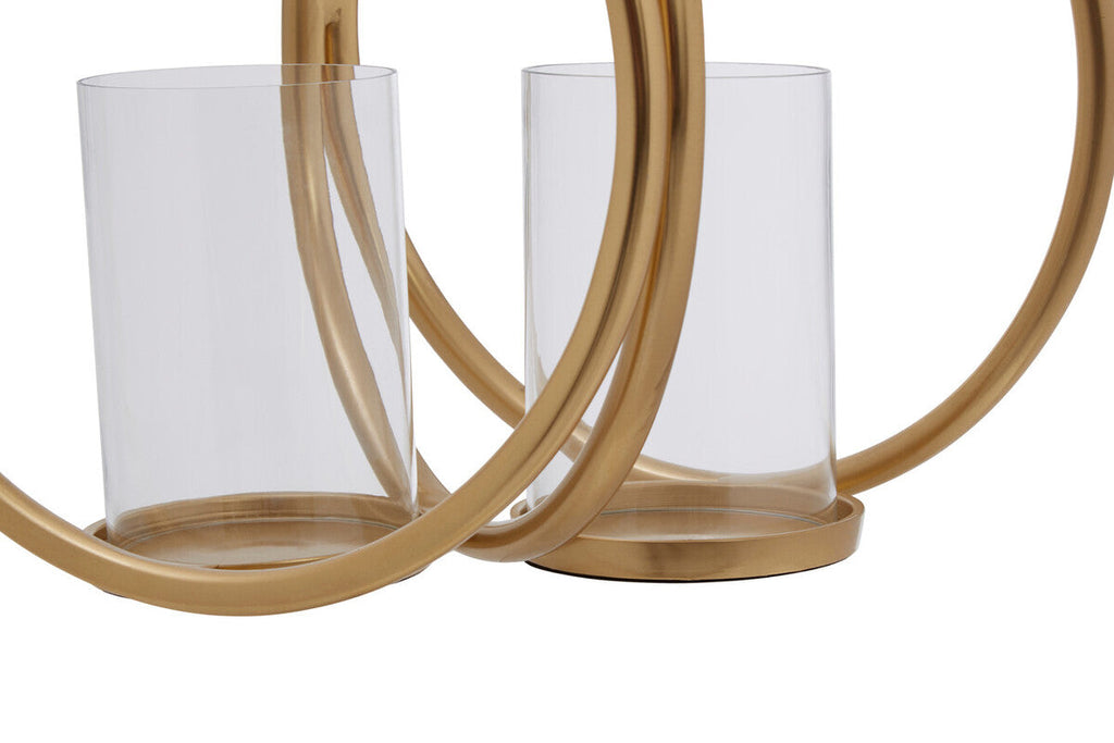Orsina Aura Medium Gold Double Candle Holder – Textured Glass & Metal