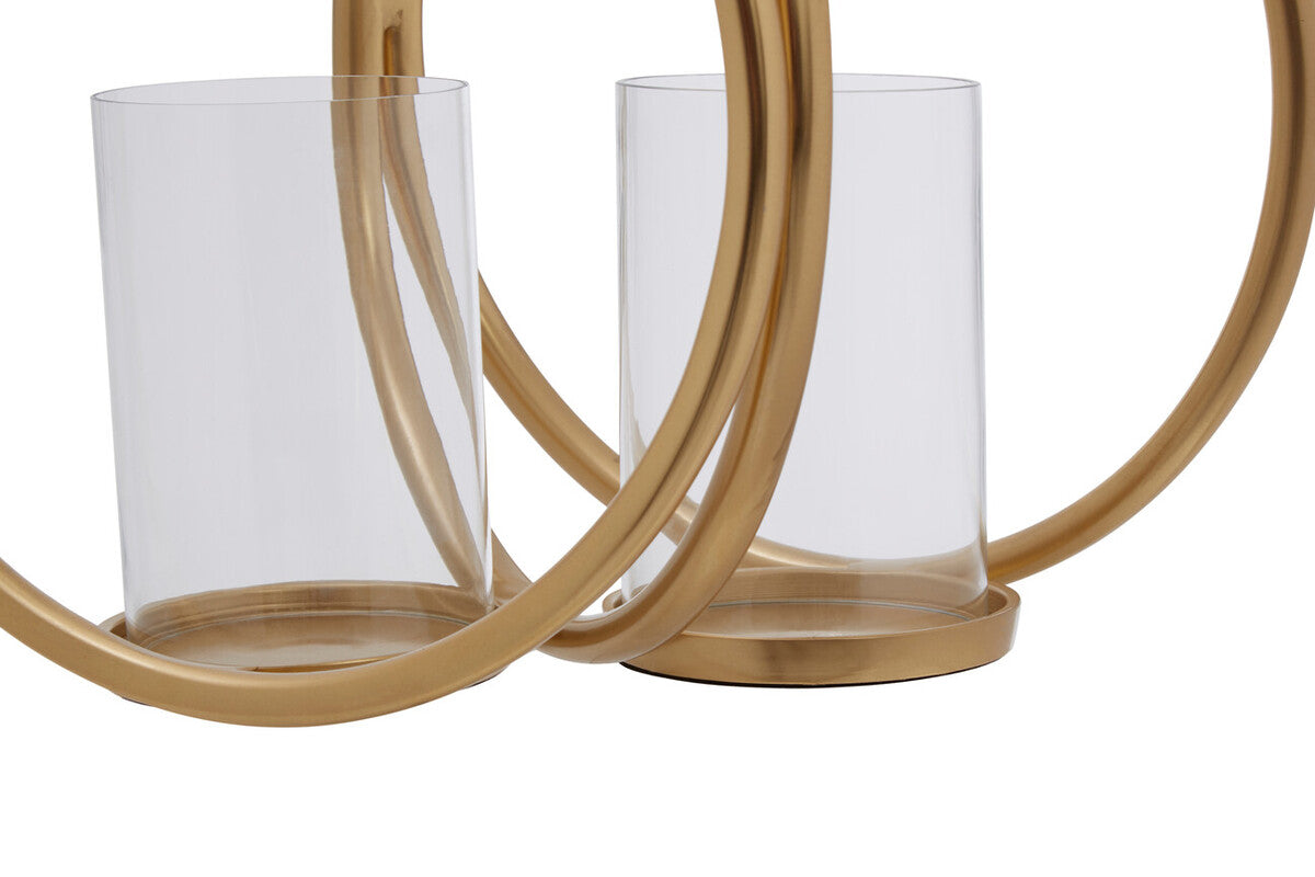 Orsina Aura Medium Gold Double Candle Holder – Textured Glass & Metal