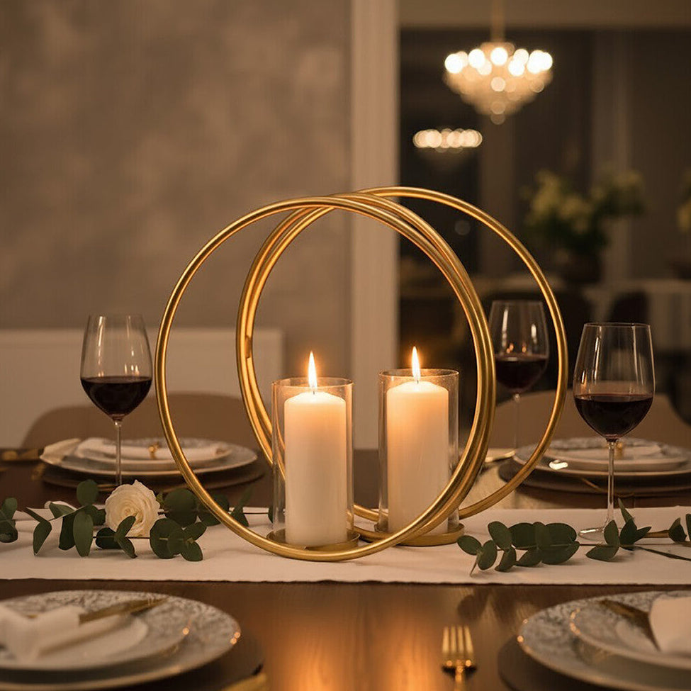 Orsina Aura Medium Gold Double Candle Holder – Textured Glass & Metal