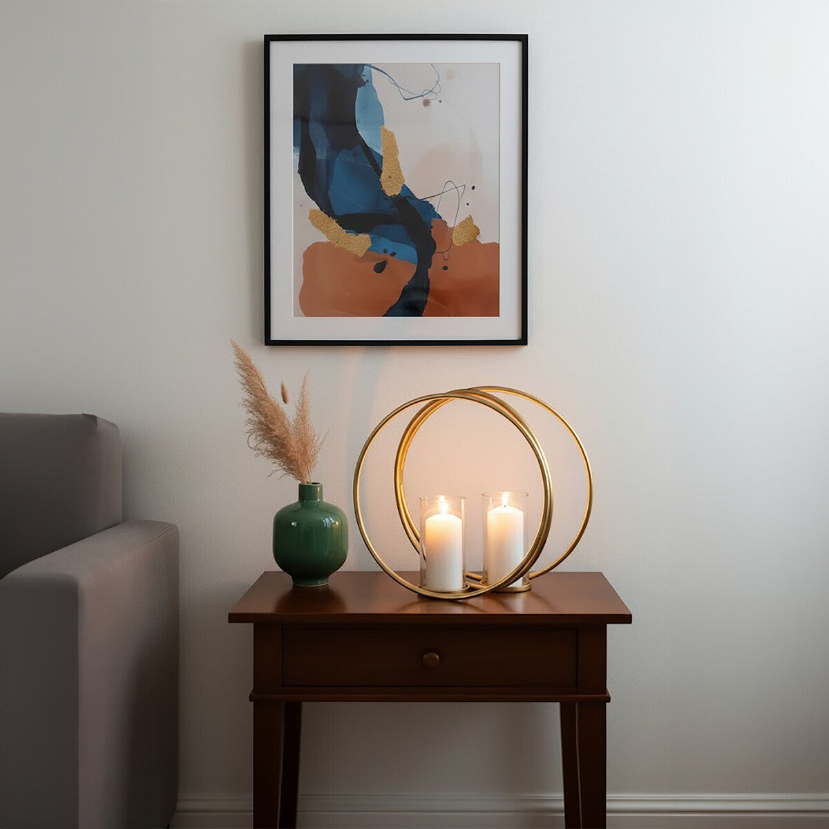 Orsina Aura Medium Gold Double Candle Holder – Textured Glass & Metal