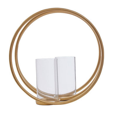 Orsina Aura Large Gold Double Candle Holder – Textured Metal Centerpiece