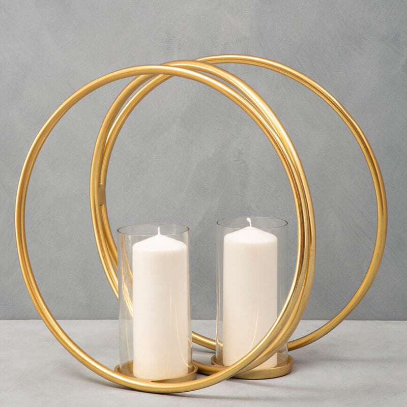 Orsina Aura Large Gold Double Candle Holder – Textured Metal Centerpiece