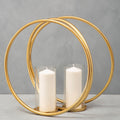Orsina Aura Large Gold Double Candle Holder – Textured Metal Centerpiece