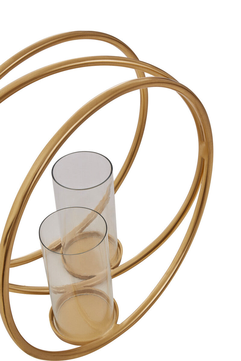 Orsina Aura Large Gold Double Candle Holder – Textured Metal Centerpiece