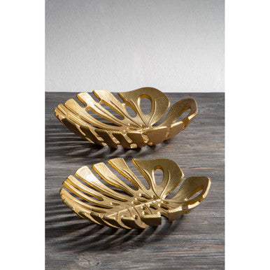 Orsina Monstera Leaf Dish – Large Gold Finish Botanical Jewelry Tray
