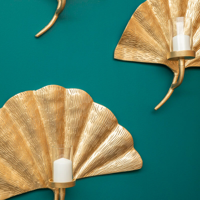 Orsina Prato Ginkgo Large Wall Sconce – Gold Sculptural Leaf Decor