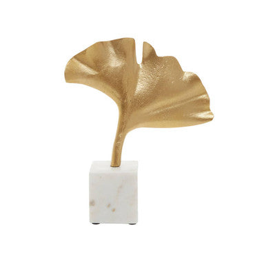Orsina Mirano Gold Ginkgo Leaf Sculpture with White Marble Base