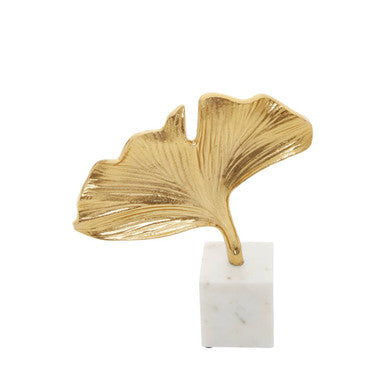Orsina Mirano Gold Ginkgo Leaf Sculpture with White Marble Base