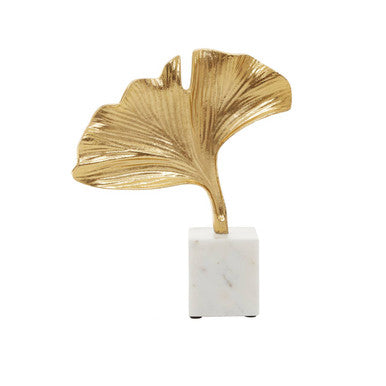 Orsina Mirano Gold Ginkgo Leaf Sculpture with White Marble Base