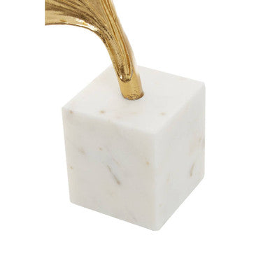 Orsina Mirano Gold Ginkgo Leaf Sculpture with White Marble Base