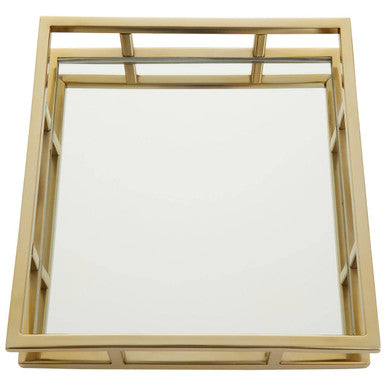 Orsina Cruzar Square Gold Finish Mirrored Decorative Serving Tray