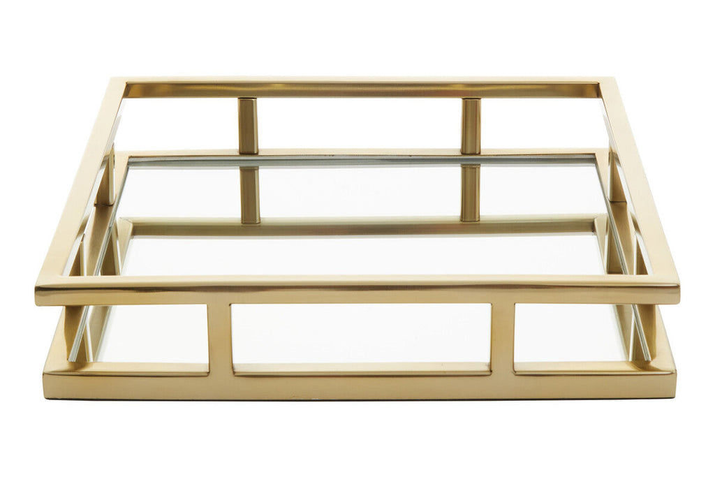 Orsina Cruzar Square Gold Finish Mirrored Decorative Serving Tray