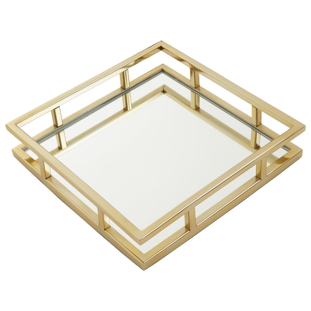 Orsina Cruzar Square Gold Finish Mirrored Decorative Serving Tray