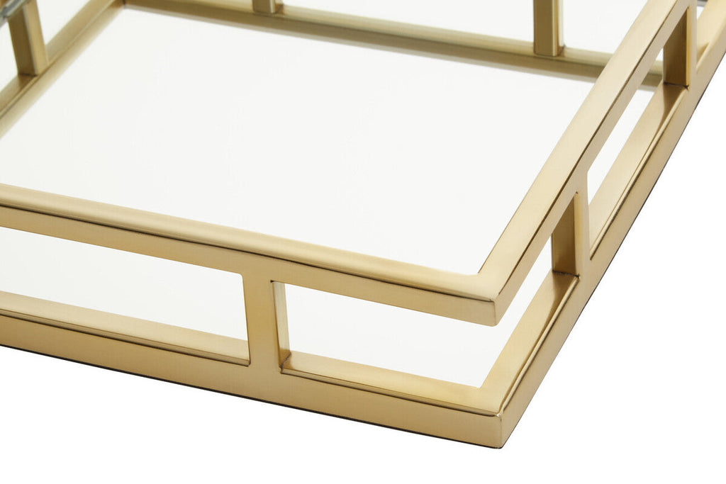 Orsina Cruzar Square Gold Finish Mirrored Decorative Serving Tray