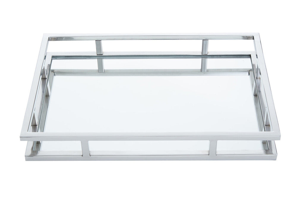 Orsina Cruzar Rectangular Silver Mirrored Tray – Decorative Vanity Base