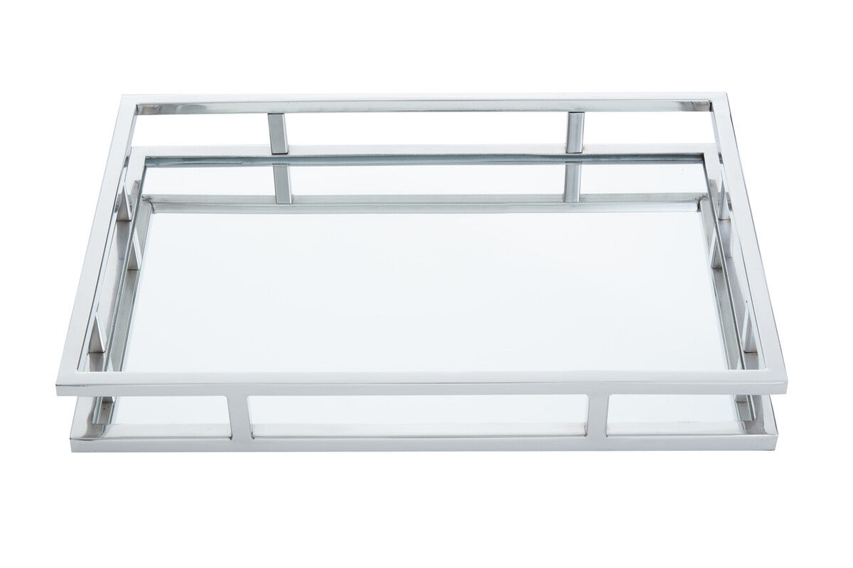 Orsina Cruzar Rectangular Silver Mirrored Tray – Decorative Vanity Base