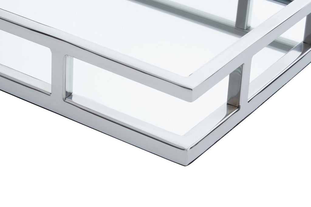 Orsina Cruzar Rectangular Silver Mirrored Tray – Decorative Vanity Base
